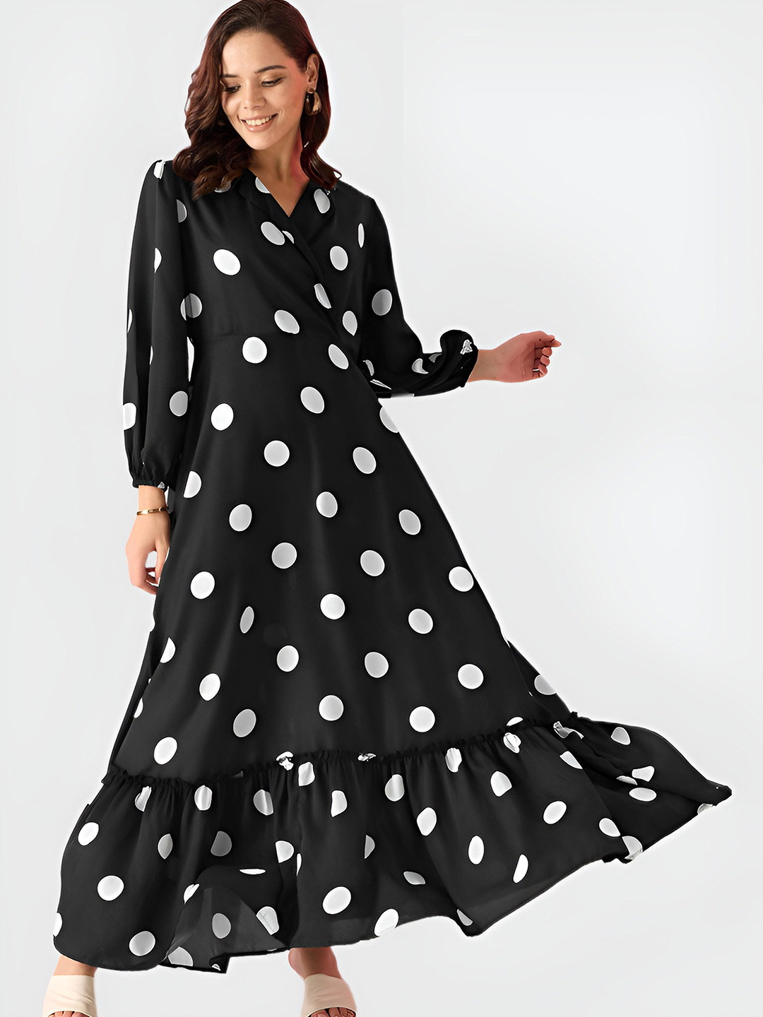 Moda Rapido Women Polka Dot Classy Maxi Dress With Pockets