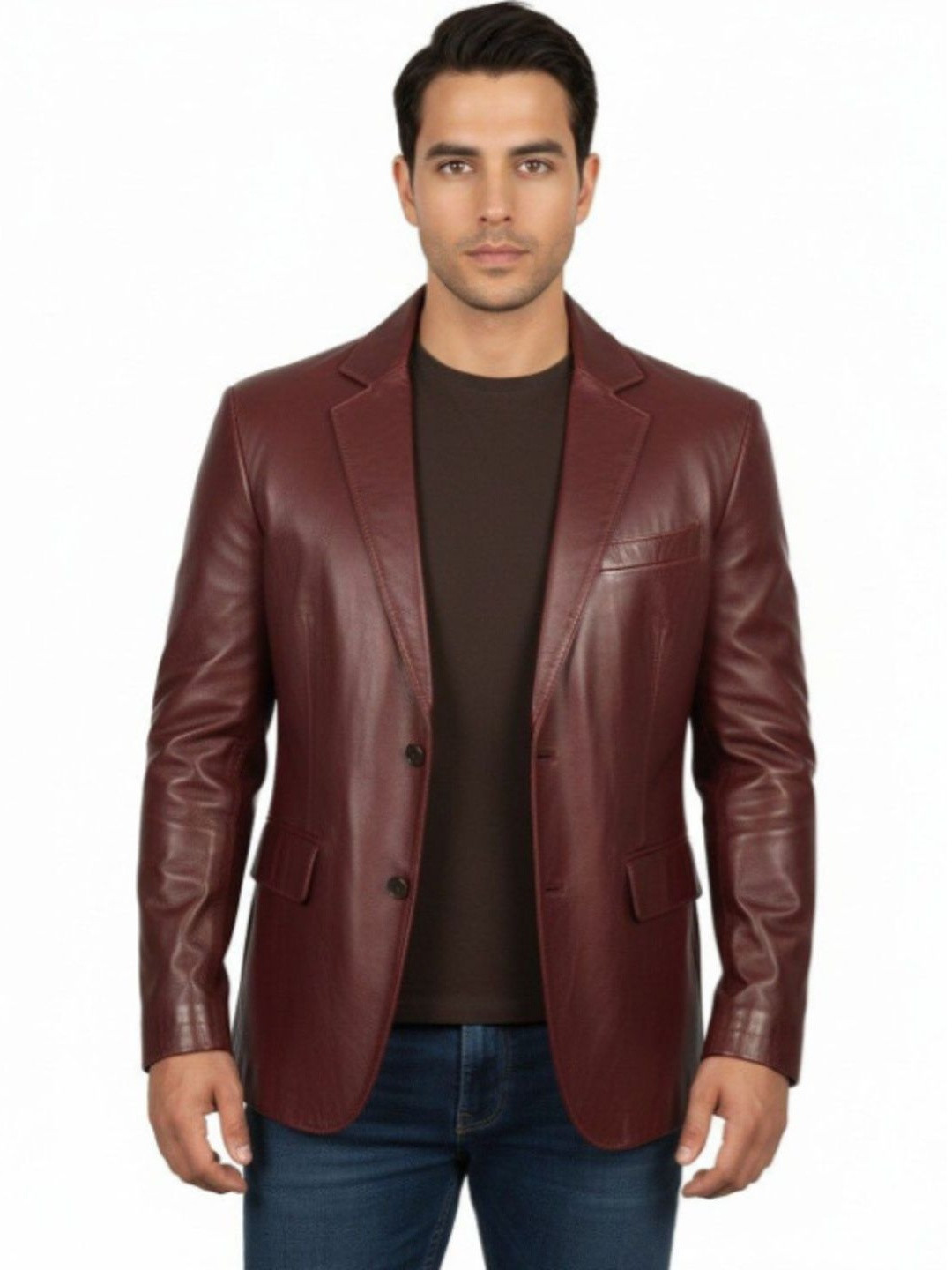 Ranujapir Men Lapel Collar Solid Lightweight Leather Jacket