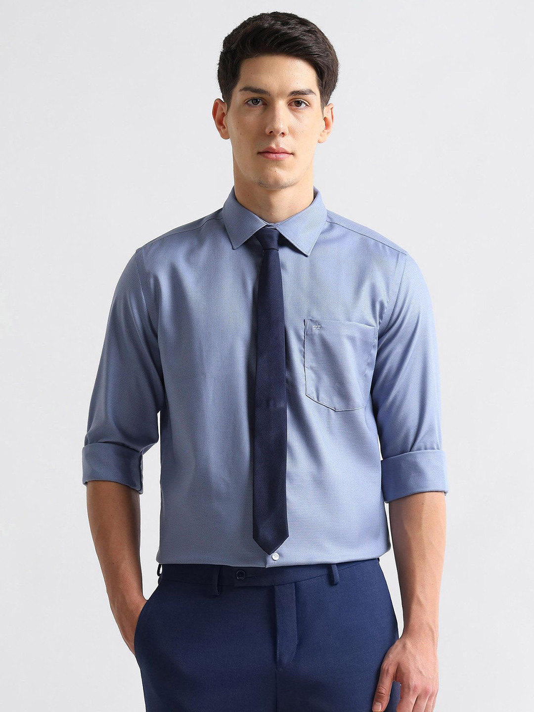 Arrow Men Textured Auto Press Pure Cotton Formal Shirt