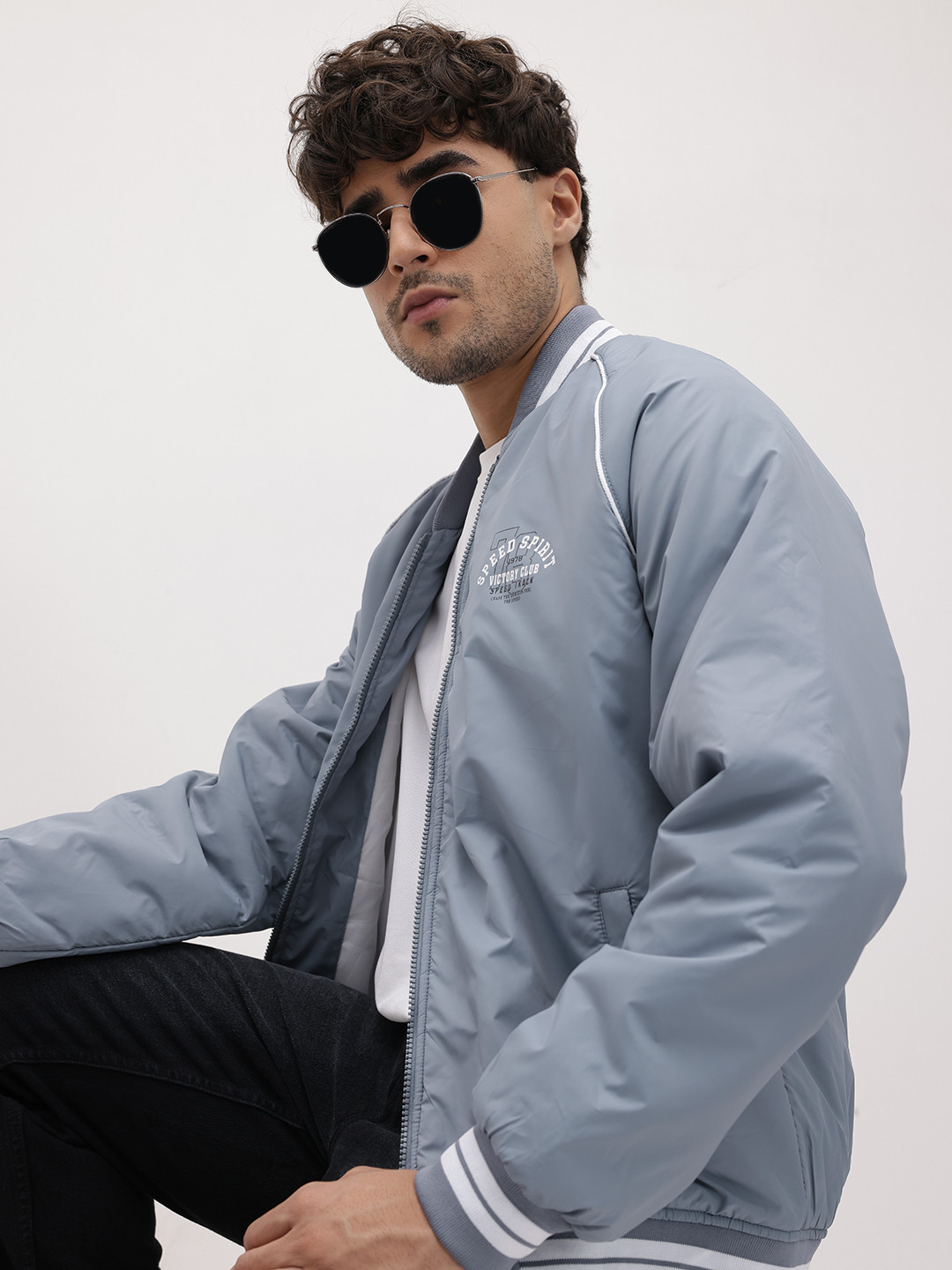 The Roadster Life Co. Stand Collar Varsity Jacket With Contrast Piping Detail