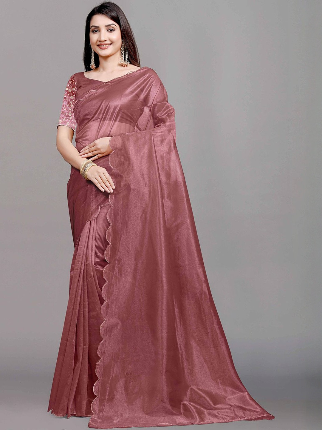 Peachmode Zari Net Saree With Blouse Piece