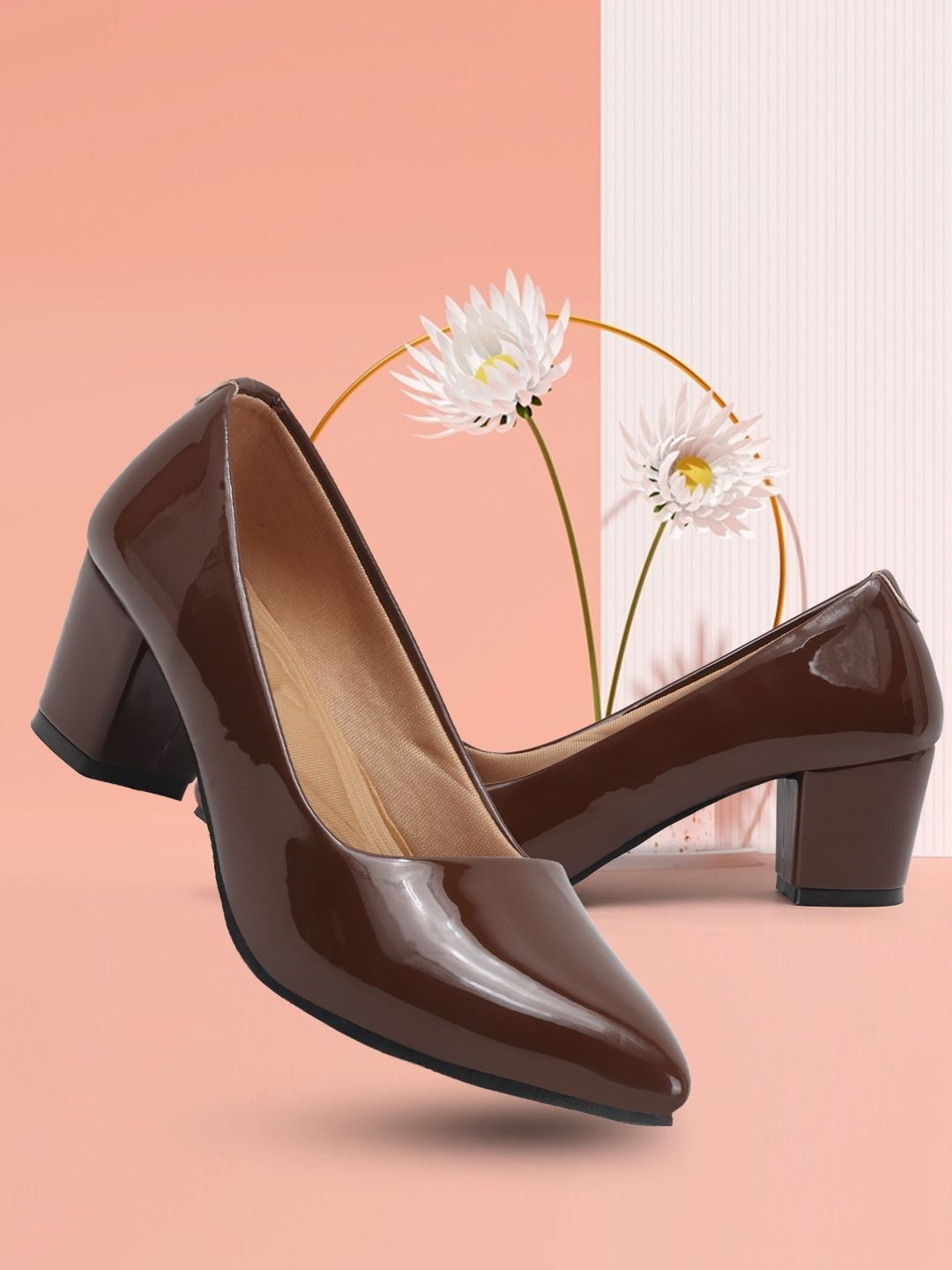 Denill Women Block Glossy Pointed Toe Block Heels Elegant Sandals With Non Slip Sole