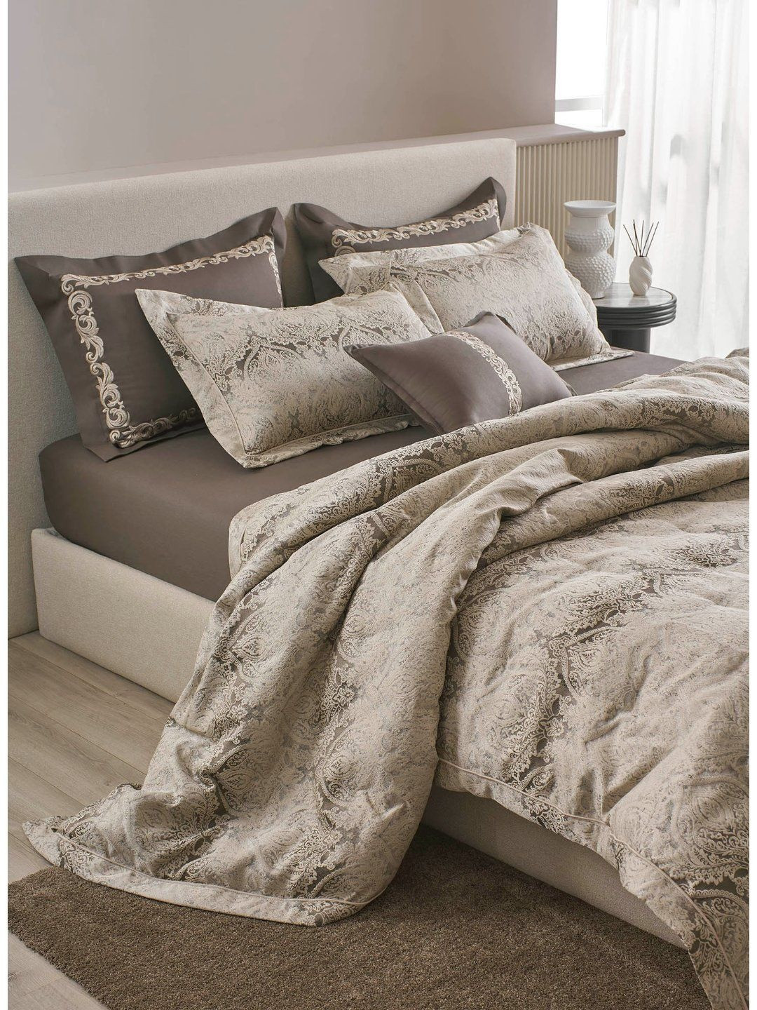 SANSAAR A DDECOR BRAND LIVE CONSCIOUSLY Brown Printed 7Pcs Cotton Double Queen Bedding Set