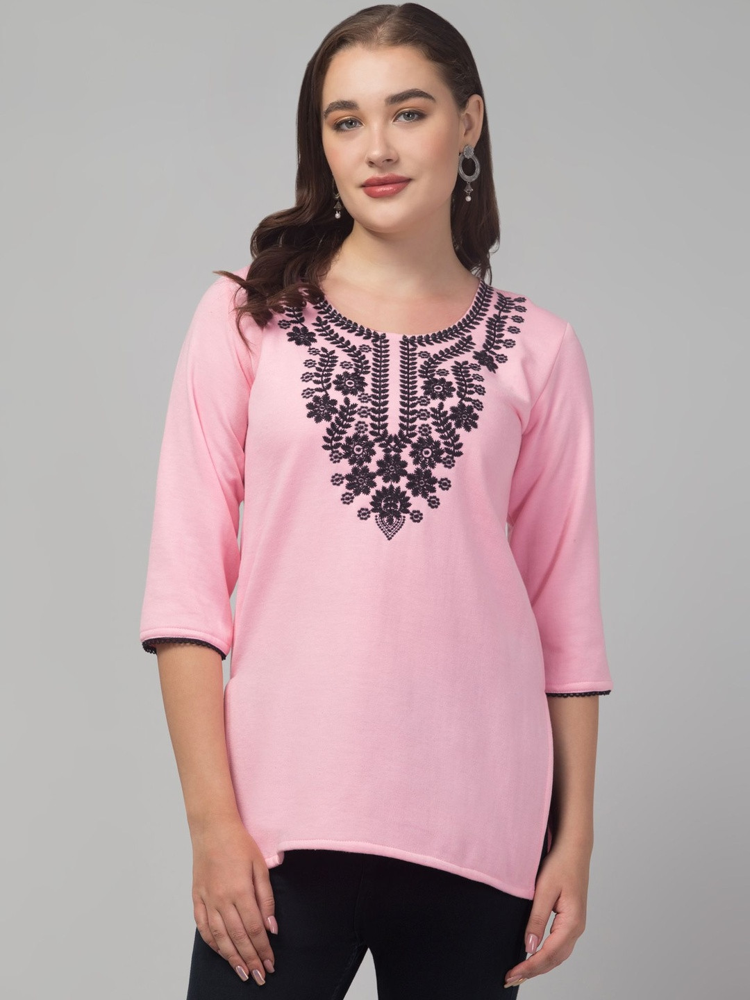 CROWN KING Women Floral Embroidered Straight Daily Kurti