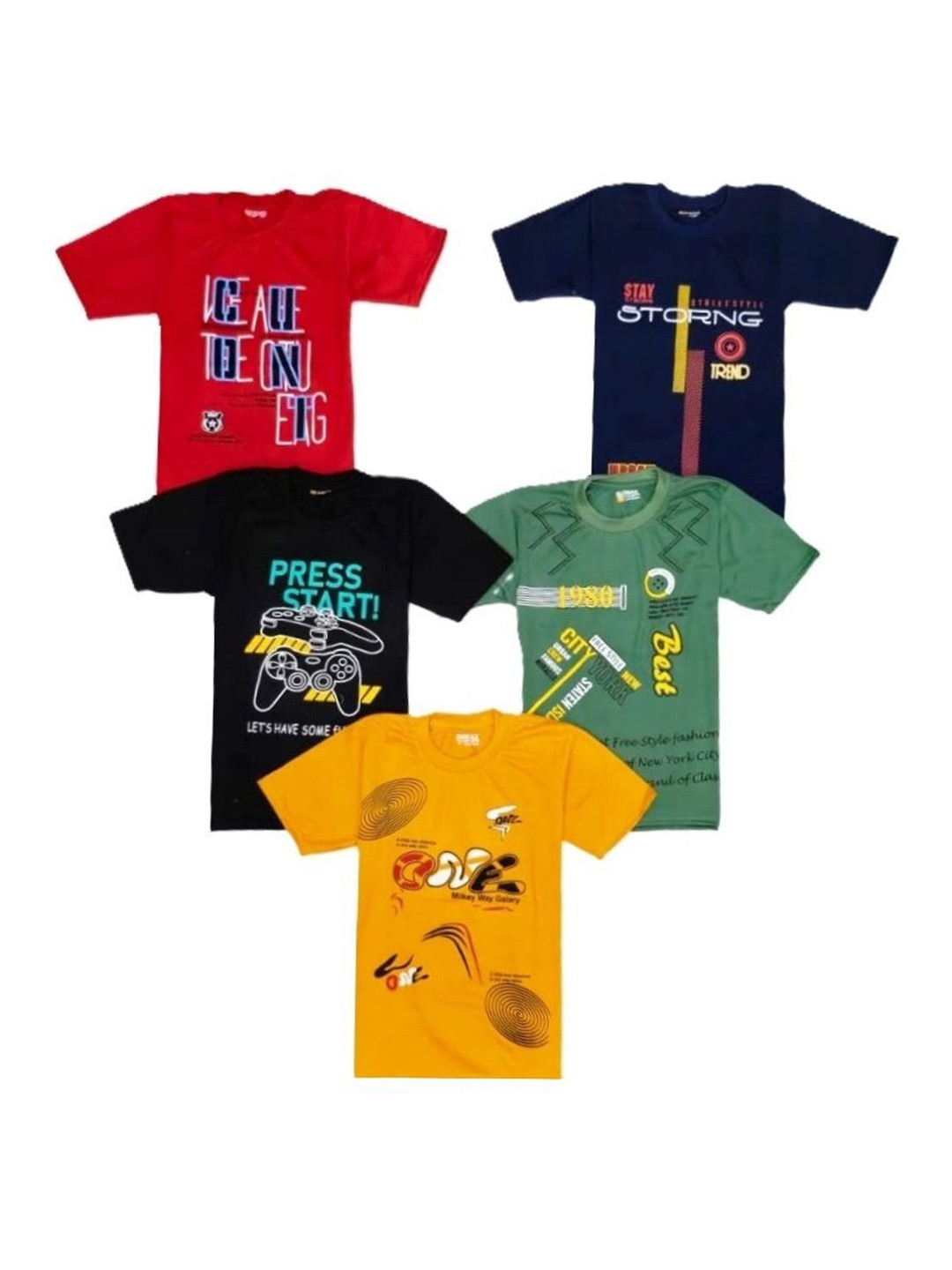 BobbleKids Kids Pack Of 5 Printed Pure Cotton T-shirts