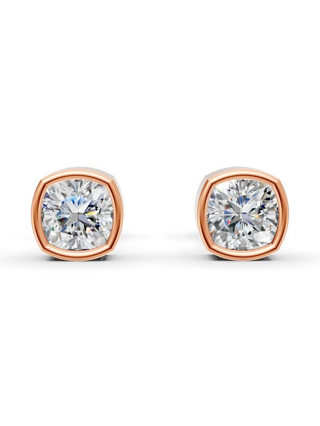 Forever Jewels Unisex 14K Rose Gold Plated Cushion Cut Moissanite Stud Earrings