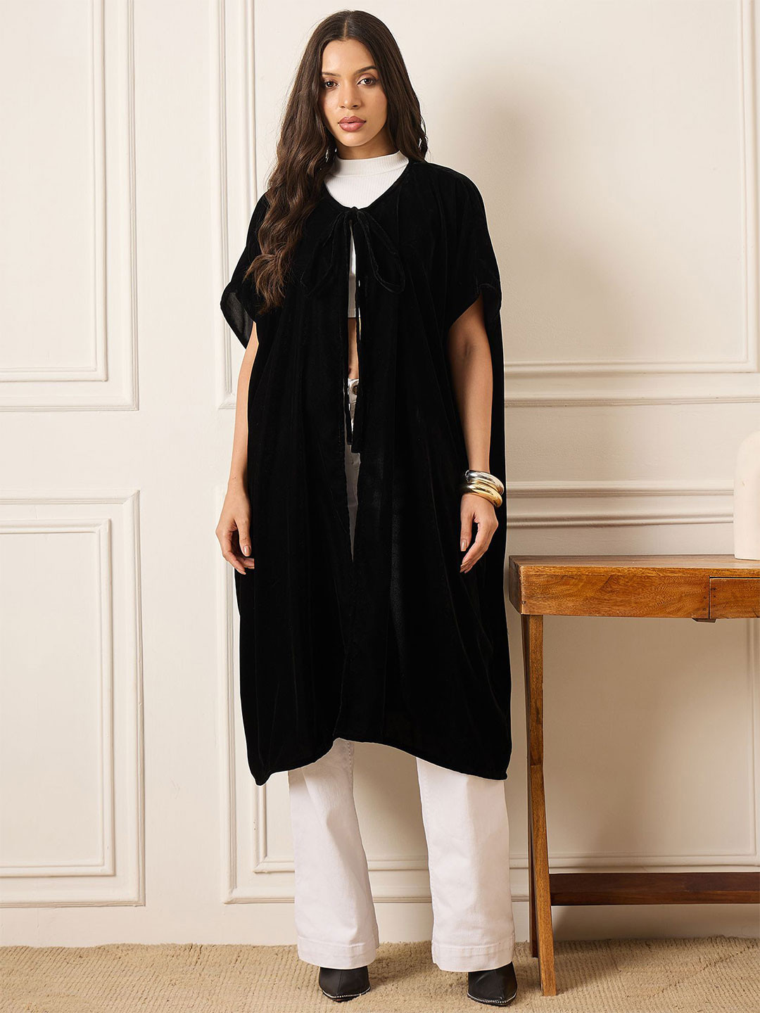 InWeave Velvet Longline Tie-Up Shrug