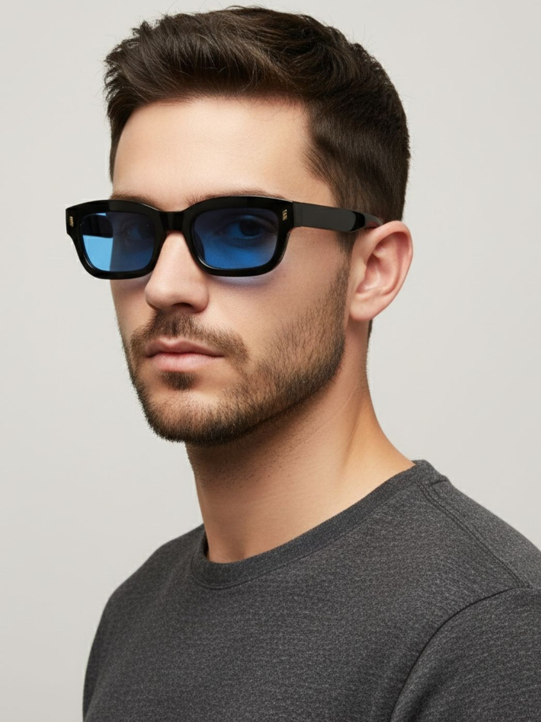 goglassic Unisex Rectangle Sunglasses with UV Protected Lens LIZARD-BLACK-BLUE