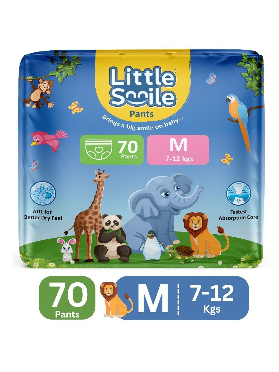Little Smile Better Dry Feel Baby Diapers - M - 70 Pcs