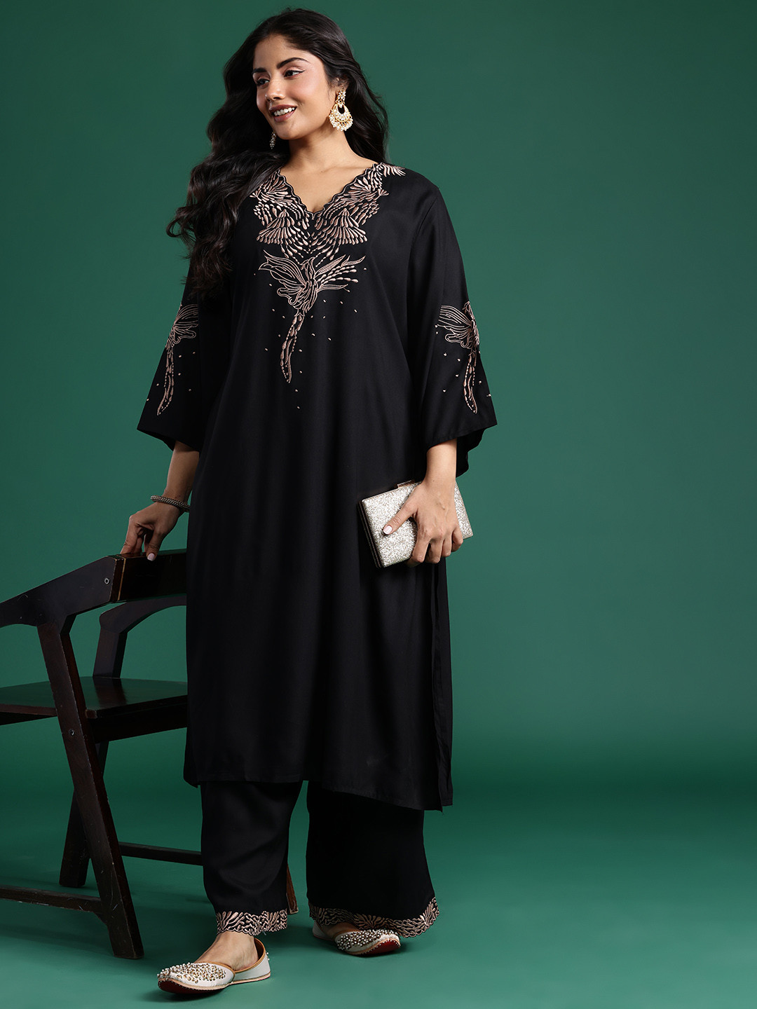 Indo Era Plus Size Embroidered Regular Kurta with Palazzos