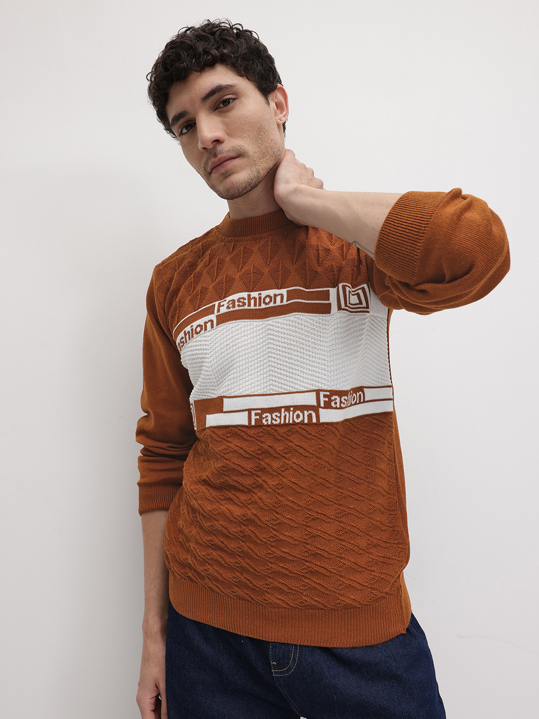 The Roadster Life Co. Colourblocked Woolen Pullover with Typography Detail