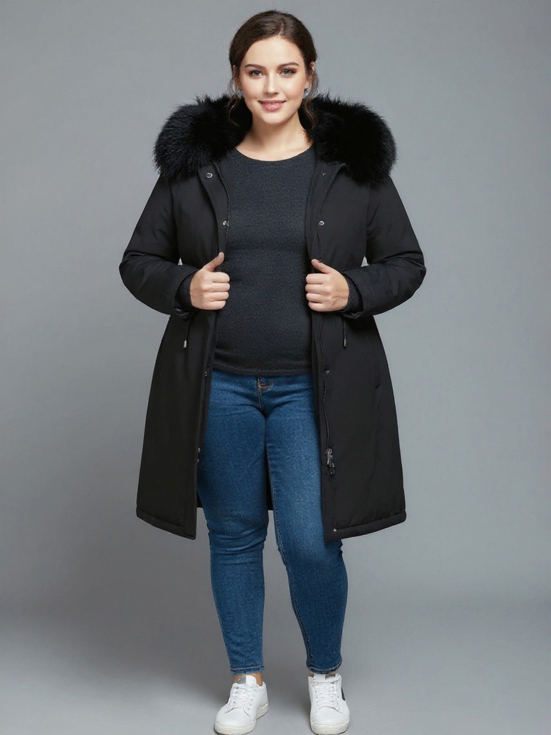 Sztori Plus size Hooded fur Longline Parka Jacket