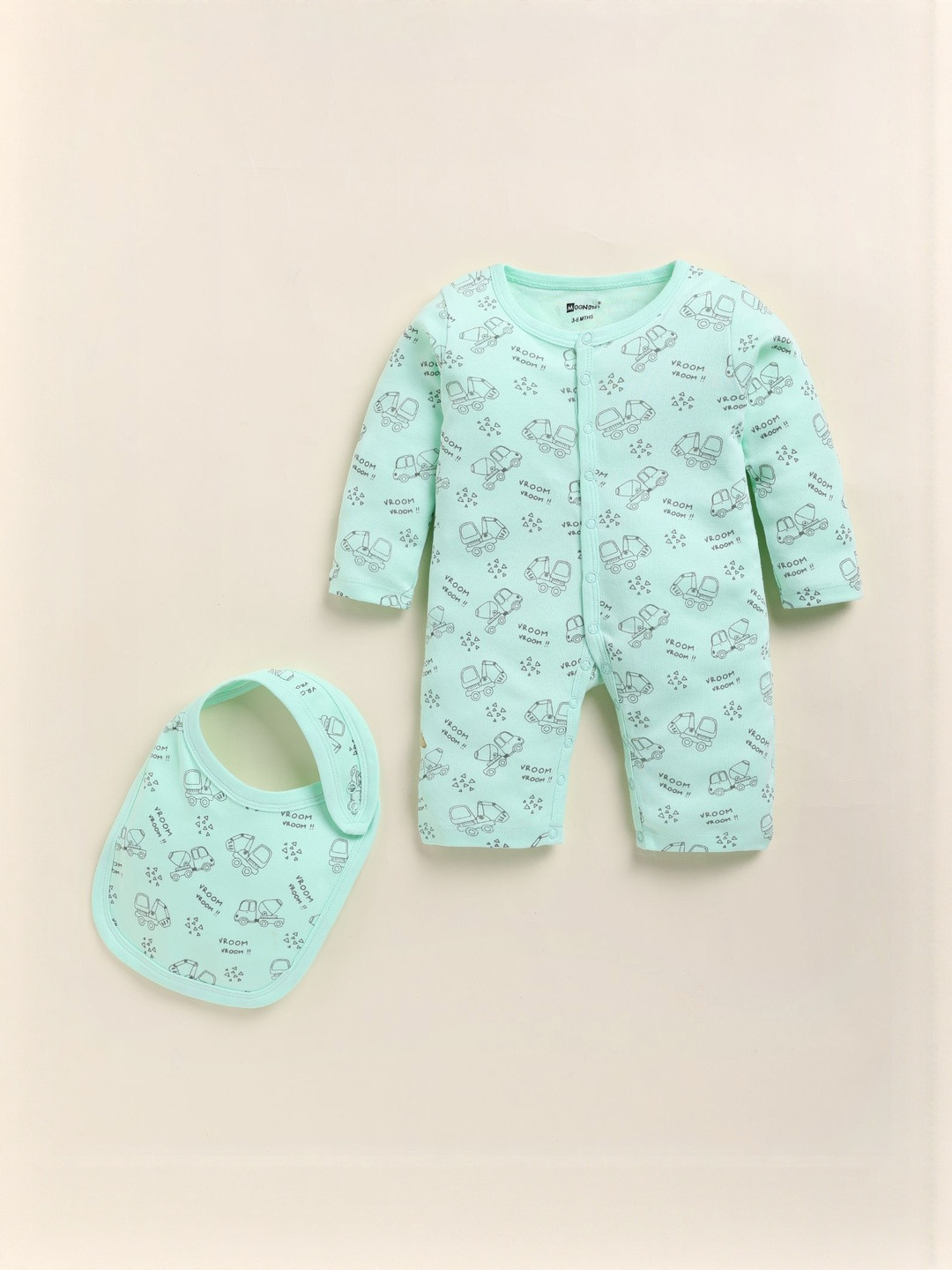 MooNKids Kids Printed Pure Cotton Romper With Bibs