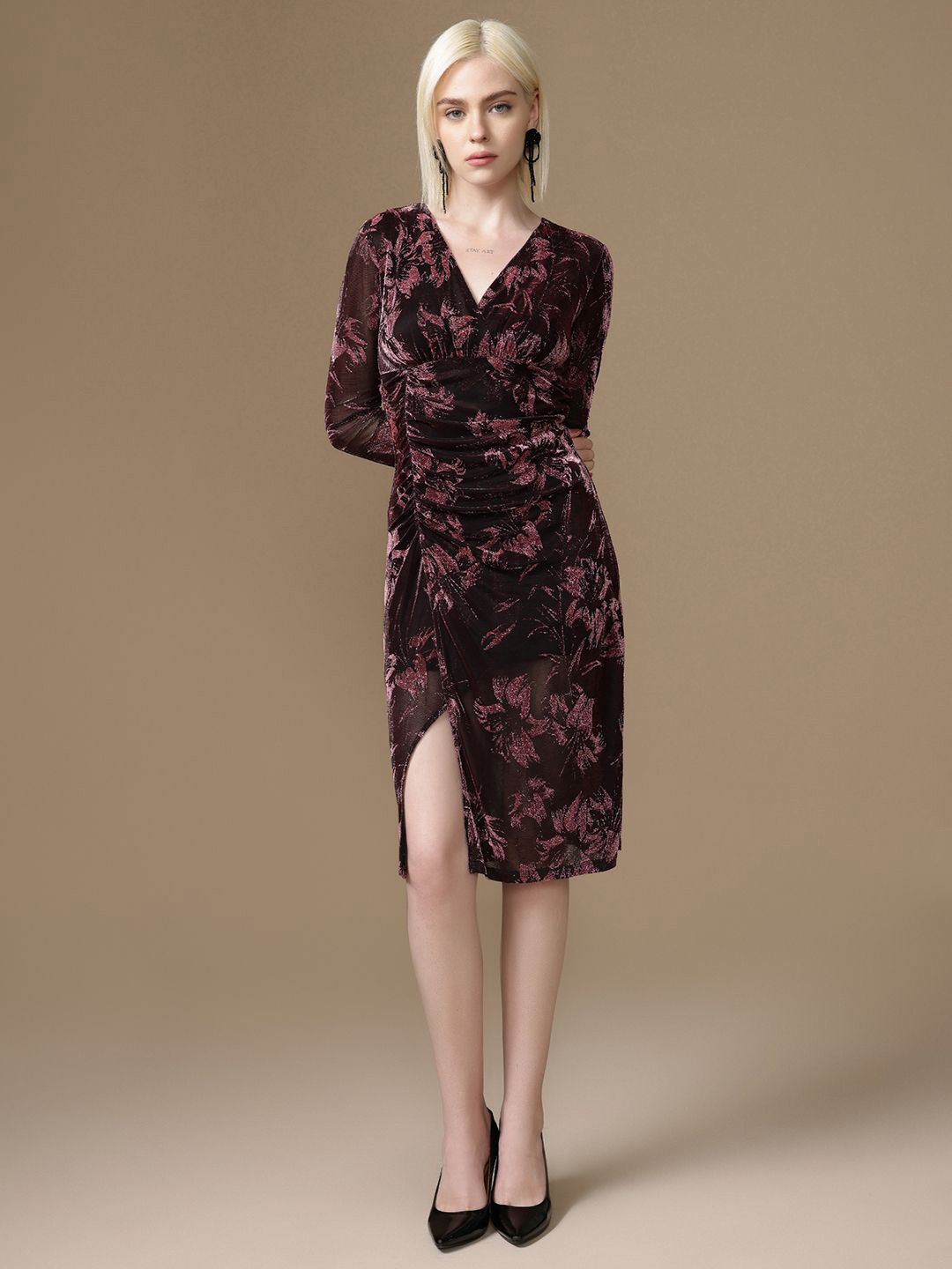 Kazo Floral Print Bodycon Midi Dress