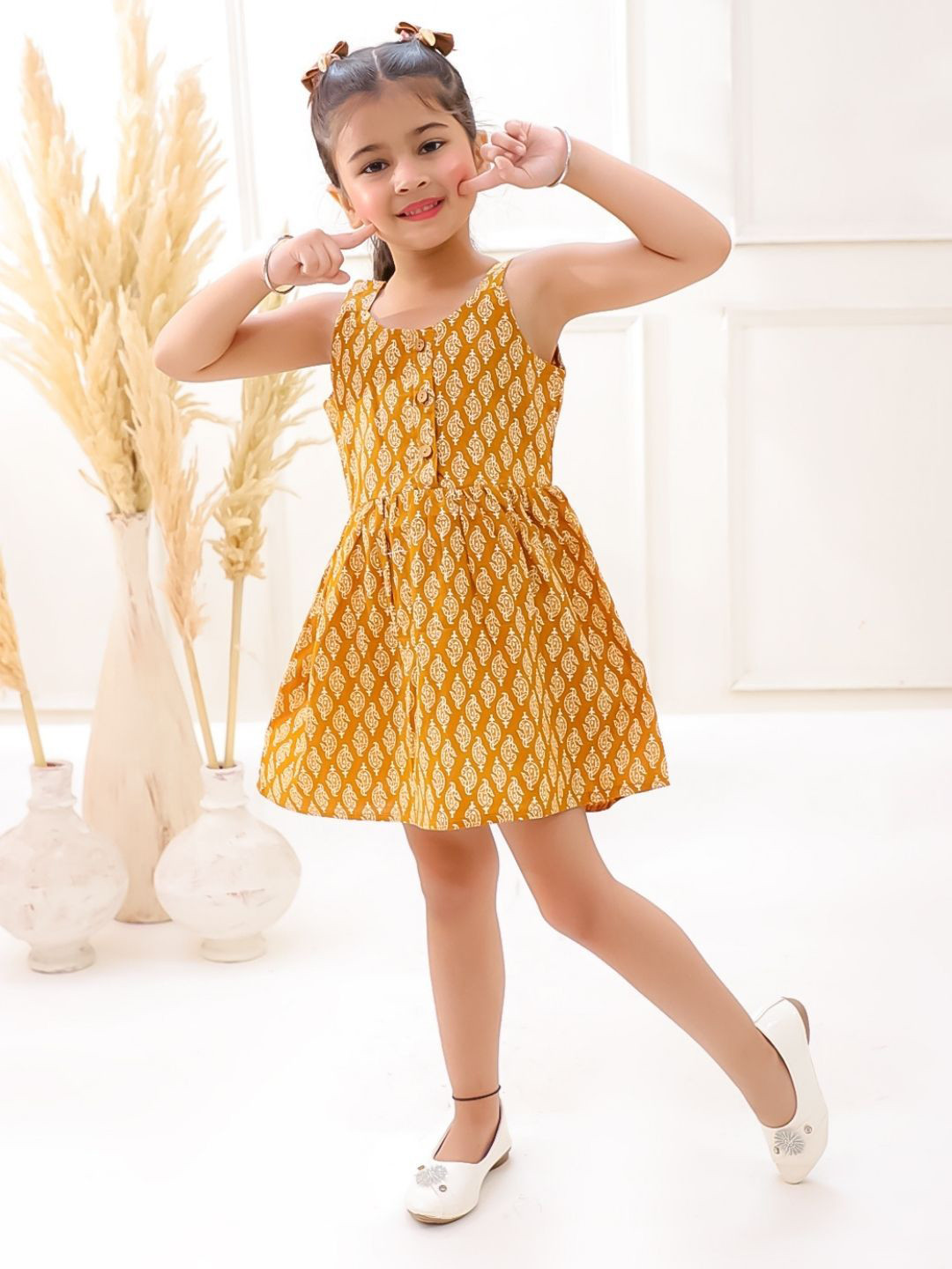Sangria Girls Printed Pure Cotton Above Knee Length Gown Dress