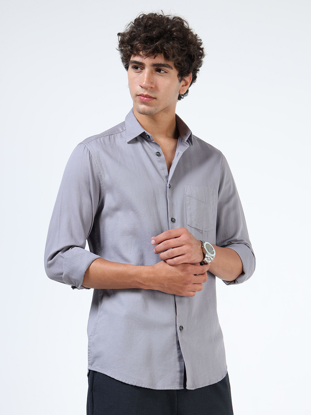 MARTIN SMITH Men Comfort Fit Textured Spread Collar Cotton Casual Shirt