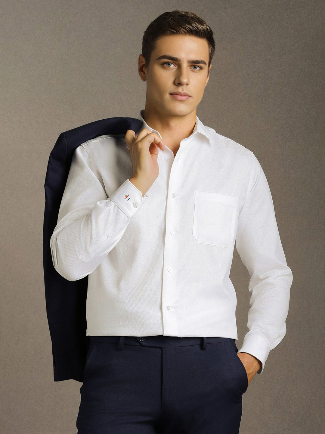 Louis Philippe Men Tri-Color Logo Pure Cotton Formal Shirt