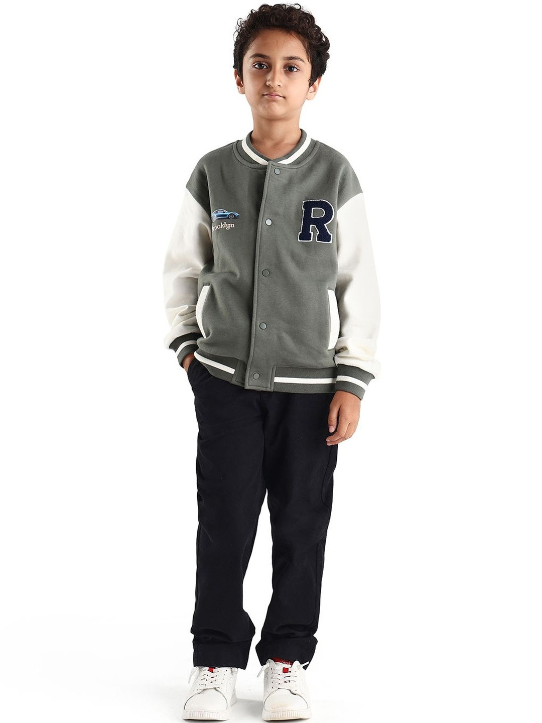 RARE ONES Boys Brand Logo Colourblocked Varsity Jacket with Embroidered
