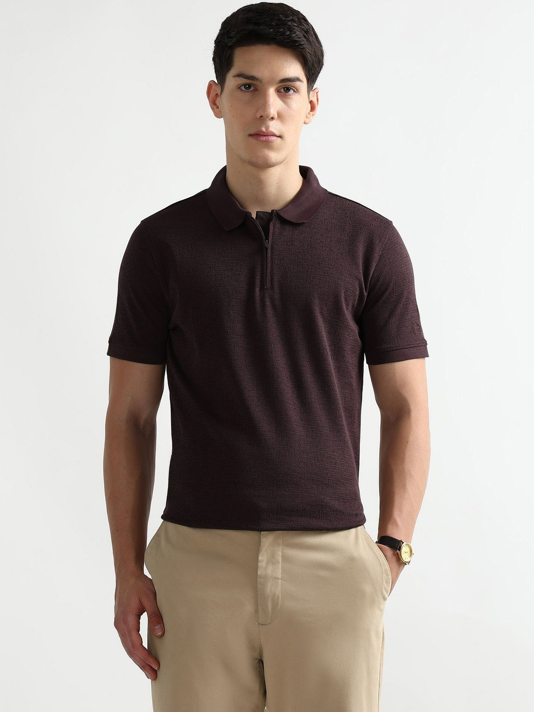 Arrow New York Mens Textured Regular Fit Polo T-shirt