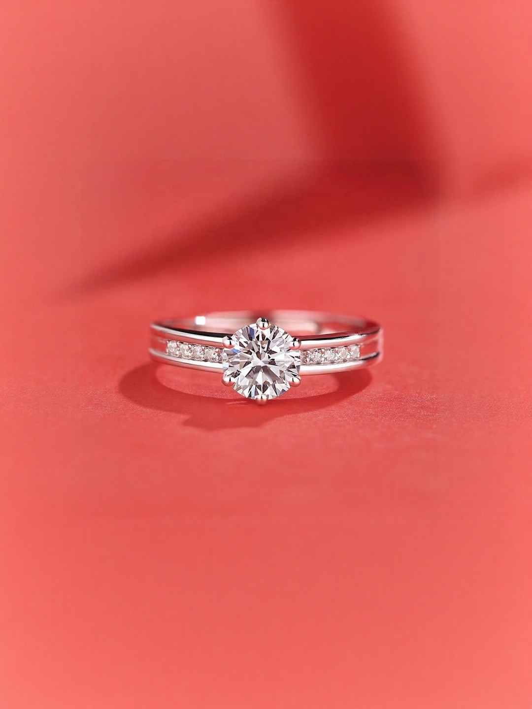 MYSTICFLAVIA Classic Solitaire Band Moissanite Silver Ring