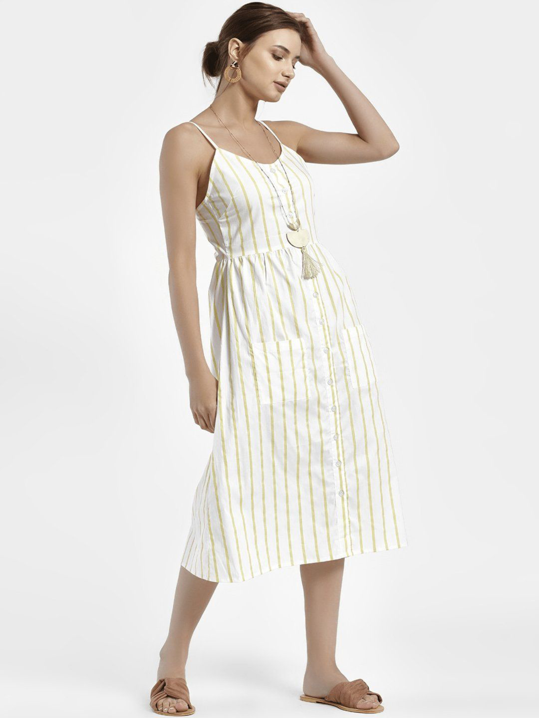 LA CHIC PICK Striped A-Line Midi Dress