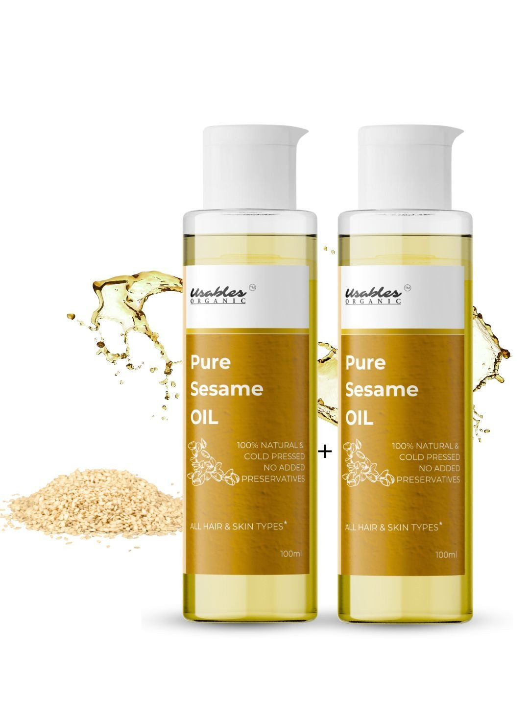 Usables ORGANIC Set Of 2 100% Pure Sesame Oil For Hair Skin & Body Massage Oil- 100ml Each