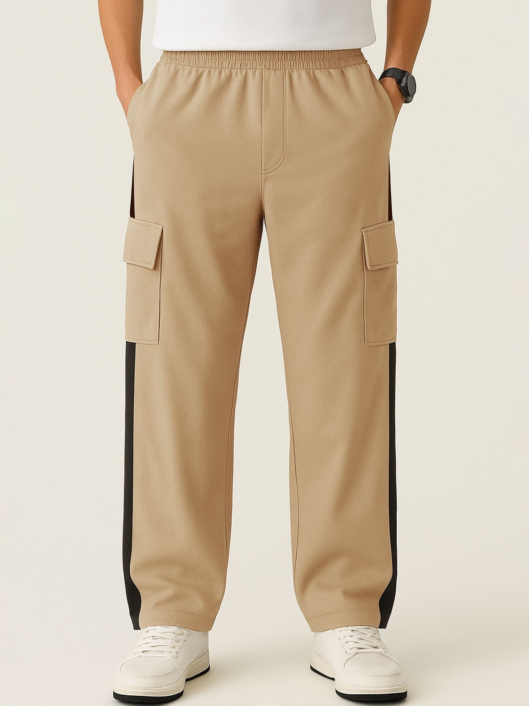 JUMPCUTS Men Mid Rise Colorblocked  Cargo Track Pants