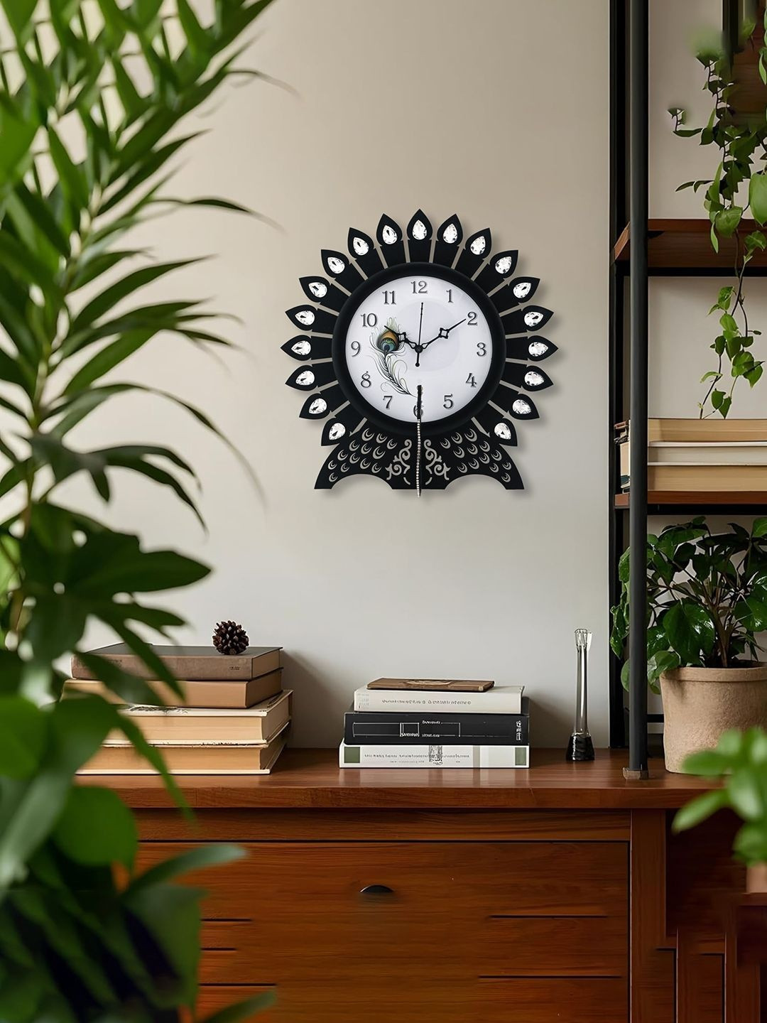 Myntra Elegant Homes Black And White Contemporary Wall Clock