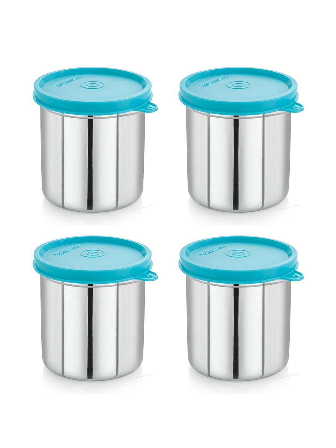 STEELLOCK Turquoise Blue Stainless Steel Leak Resistant 4 Pieces Flip Top Canisters 500 ml