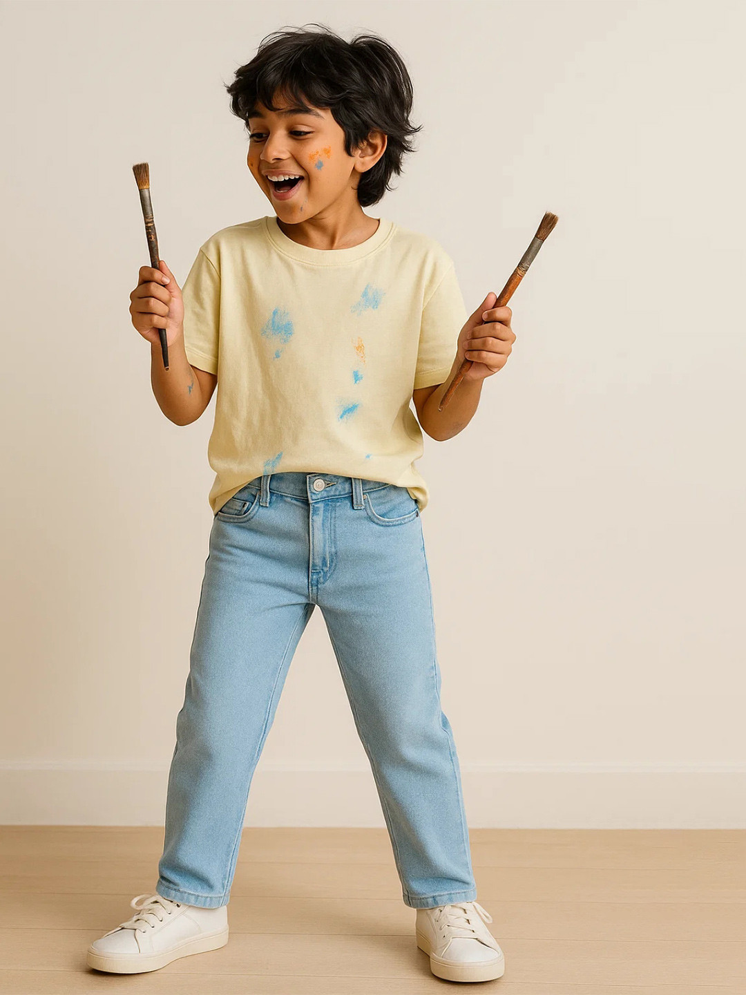 TALES & STORIES Boy Light Blue Slim Fit Mid-Rise Light Fade Stretchable Denim Jeans