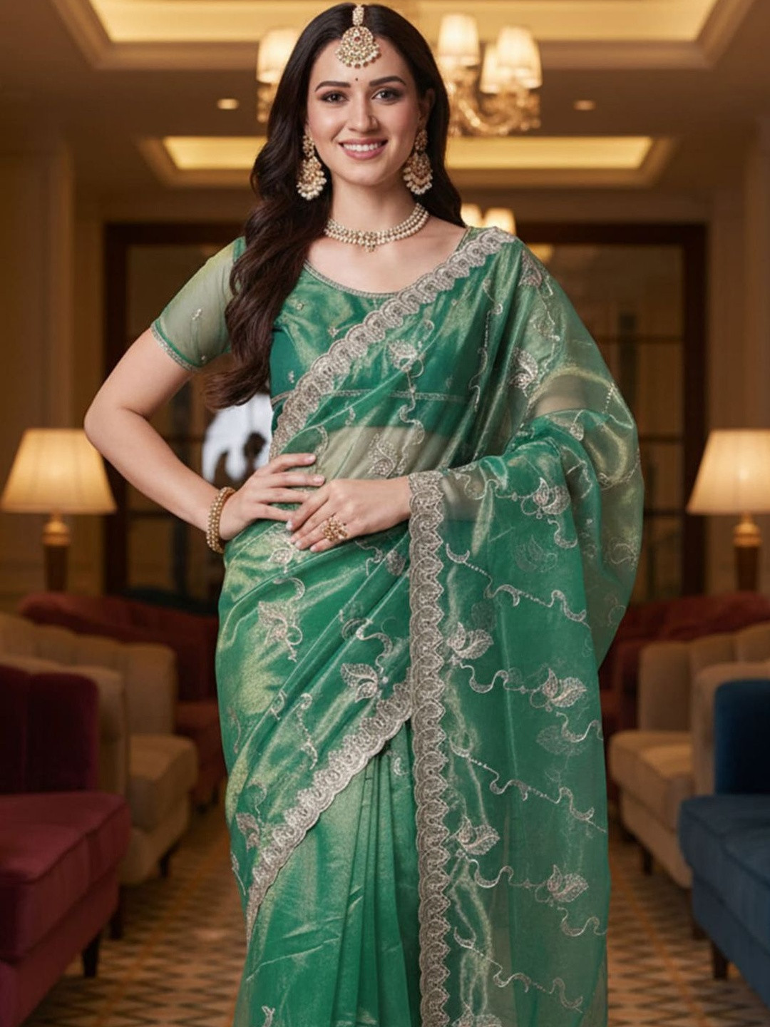 Anouk Rustic Embellished Embroidered Net Heavy Work Saree