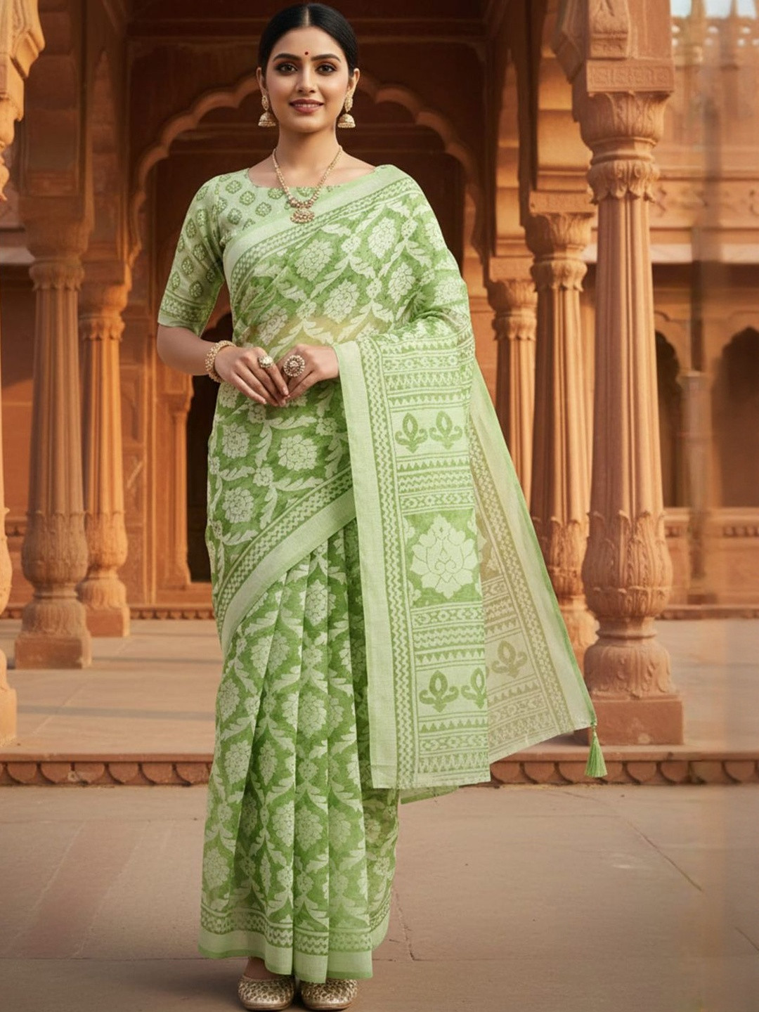 Anouk Rustic Floral Brasso Handloom Chanderi Saree
