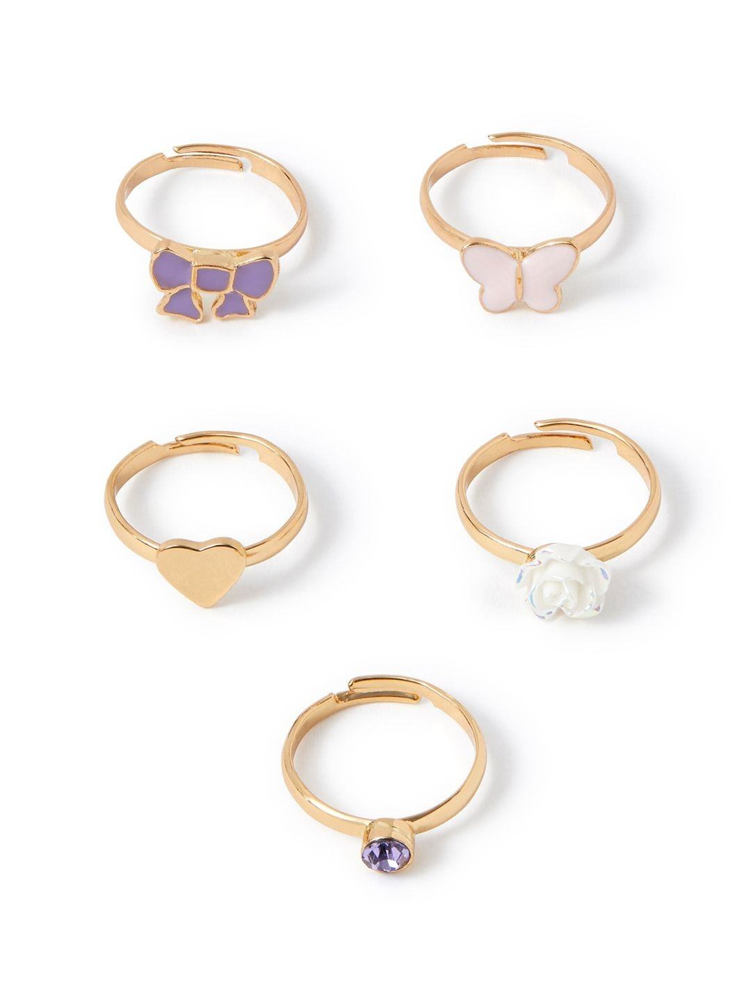 Accessorize Set Of 5 Butterfly, Bow & Heart Finger Rings