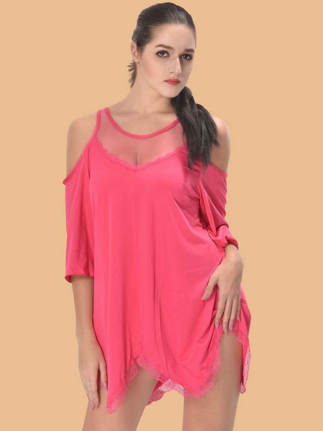 ZERJAMA Round Neck Baby Doll with Asymmetric Hemline
