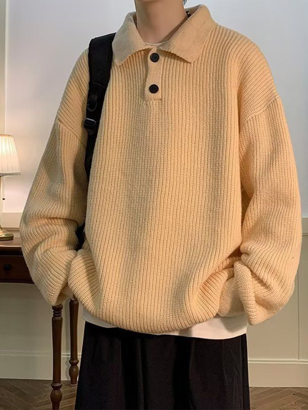 StyleCast Men Cable Knit Long Sleeves Shirt Collar Pullover