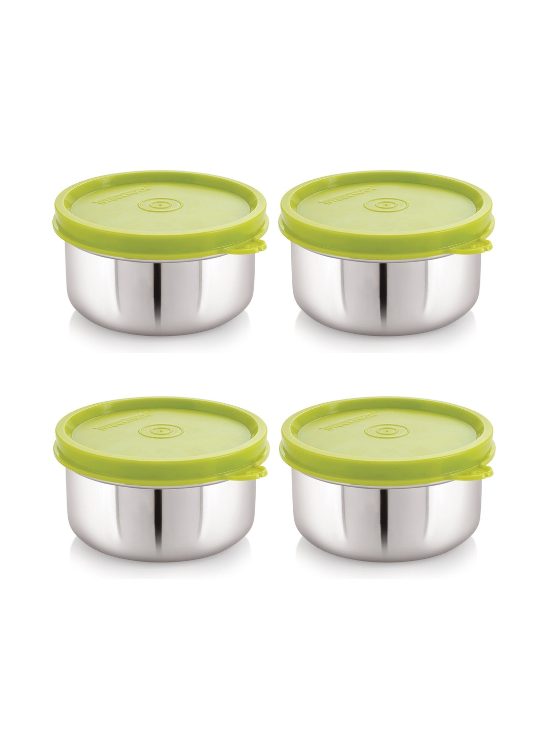 STEELLOCK Green & Silver-Toned 4 Pieces Stainless Steel Airtight Lunch Boxs-9 Inch each