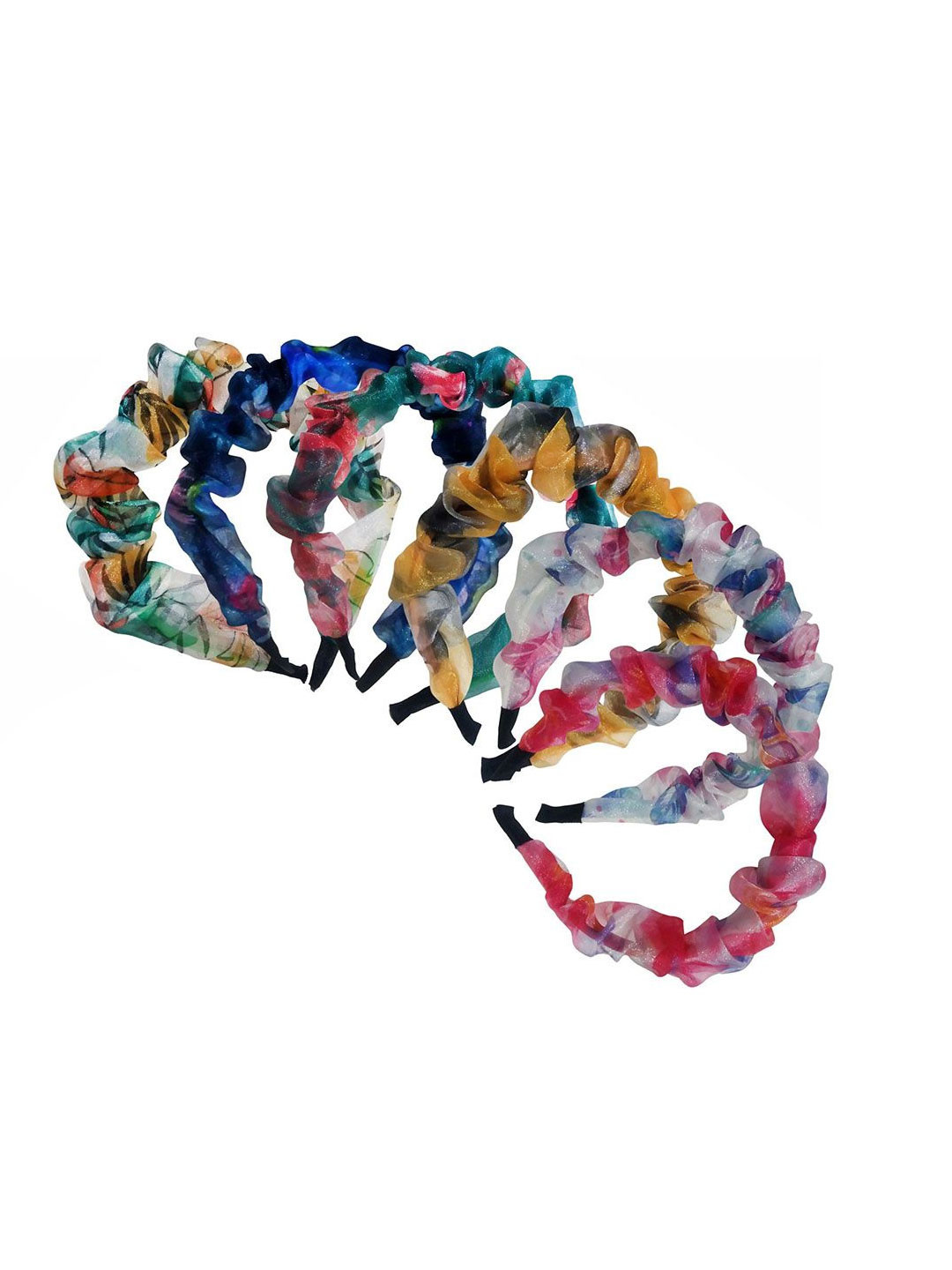 BARAKATH Pack of 6 Girls Printed Pleated Wide Ruched Non Slip Hairband