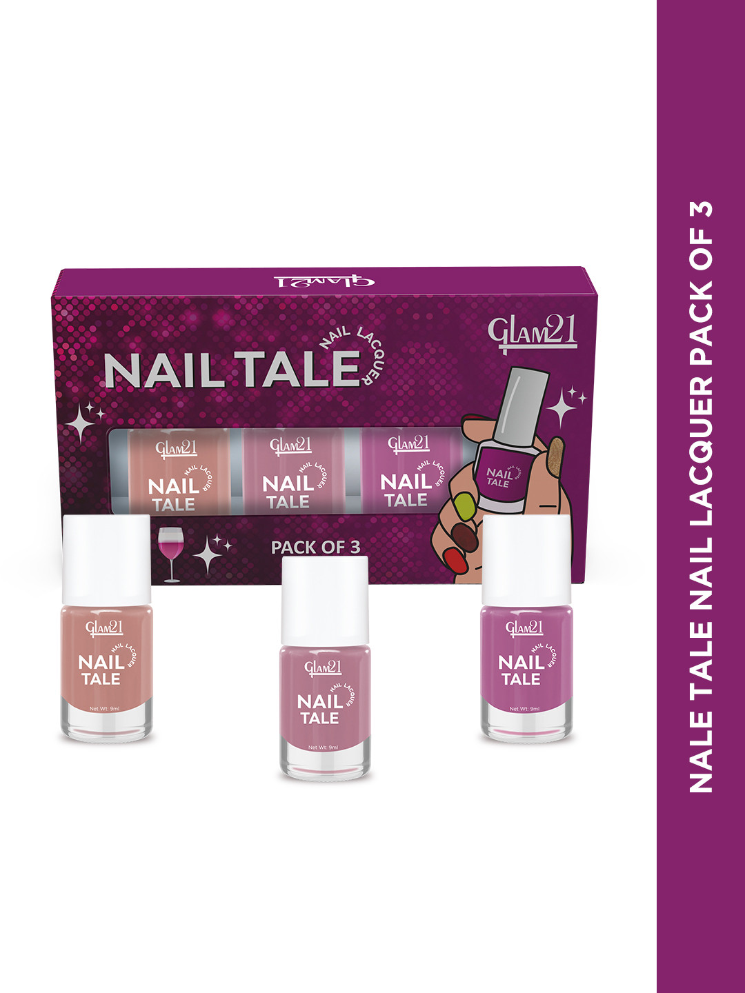 GLAM21 Set of 3 Nail Tale Quick Dry Nail Paint 9 ml each - Shades 43+44+45