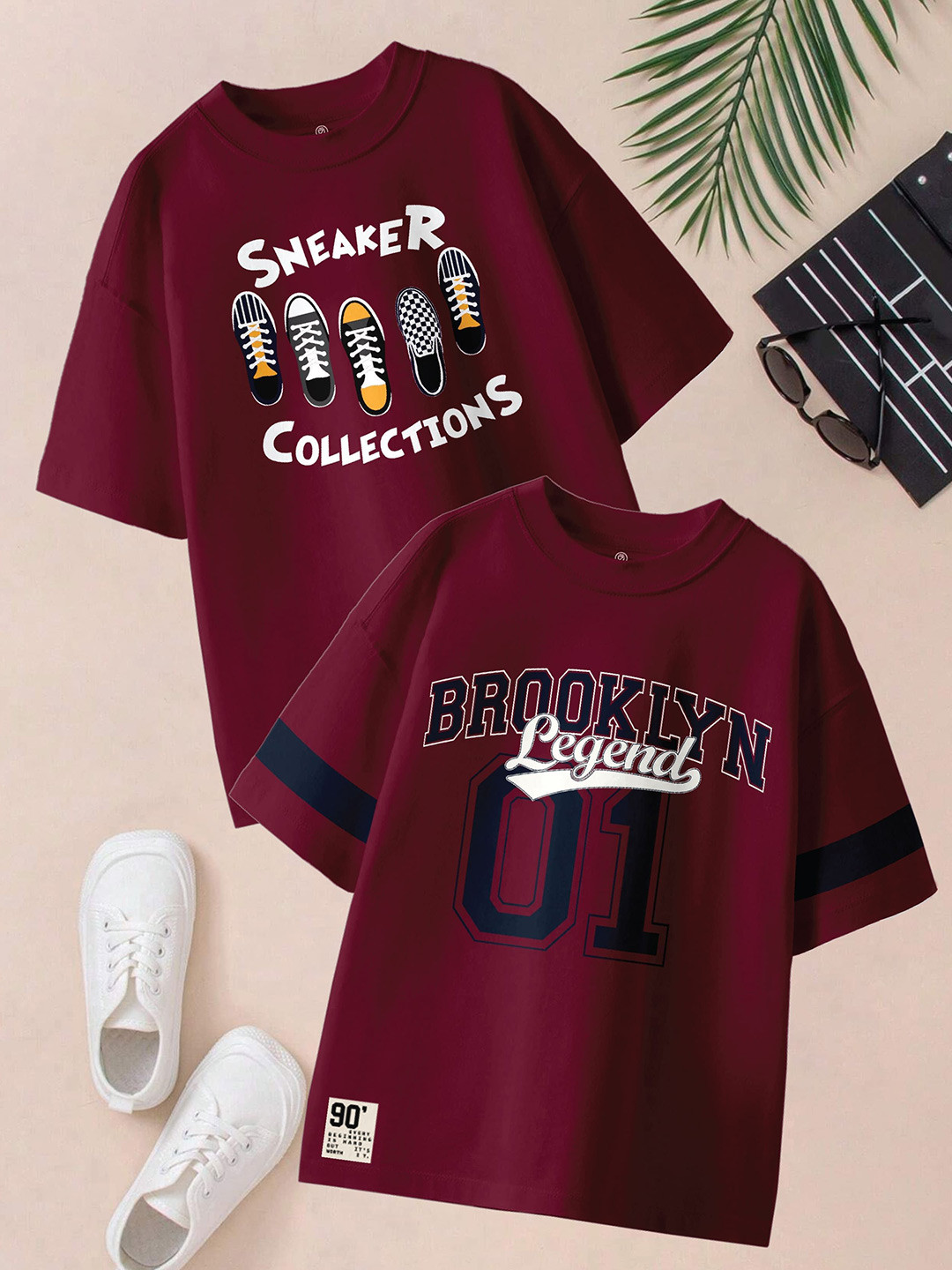 CODEZ Boys Pack of 2 Round Neck Oversized Cotton Tshirts