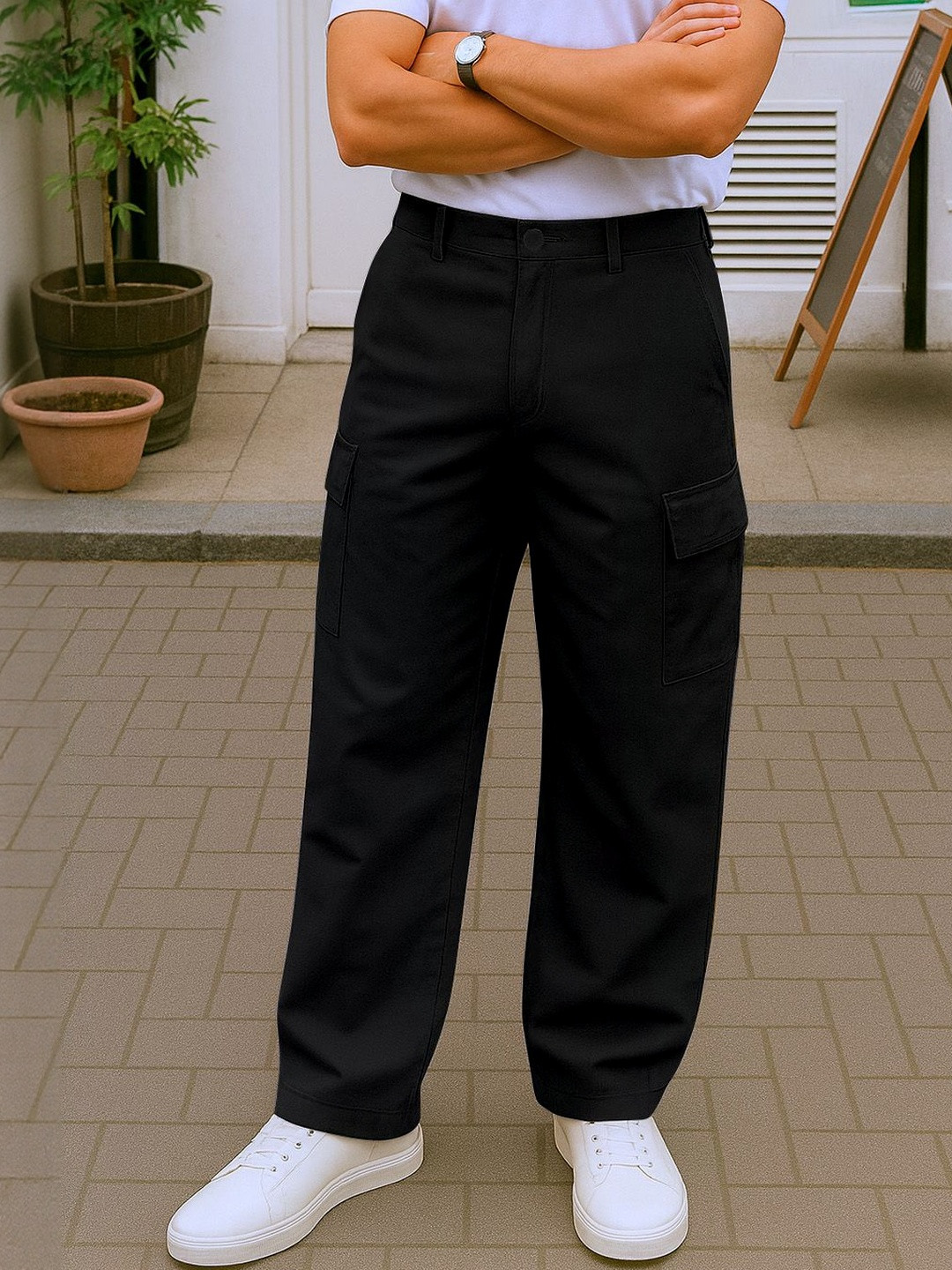 Moda Rapido Men Regular Fit Mid-Rise Versatile Everyday Wear Multi-Pockets Cargo Jeans