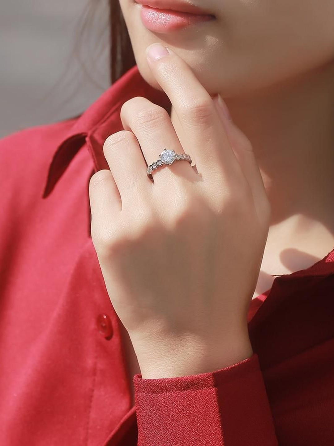 MYSTICFLAVIA Women Sterling Silver Berlin Moissanite Lab Diamond Adjustable Ring