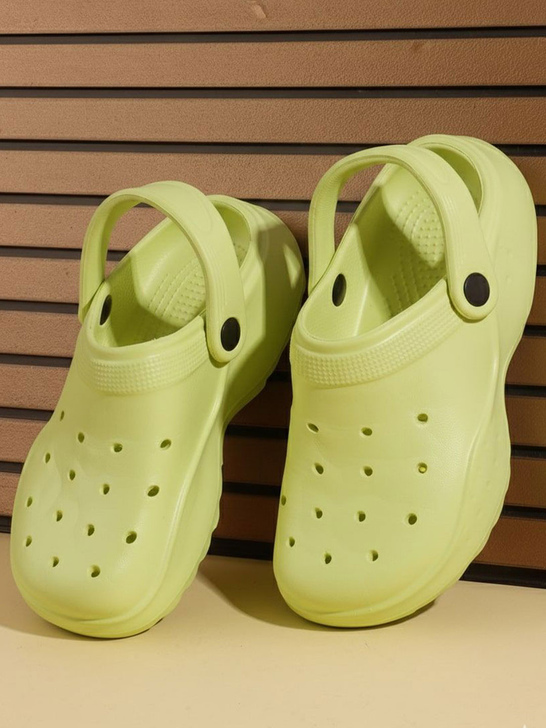 glitchez Women Lime Green Round Toe Clogs With Backstraps