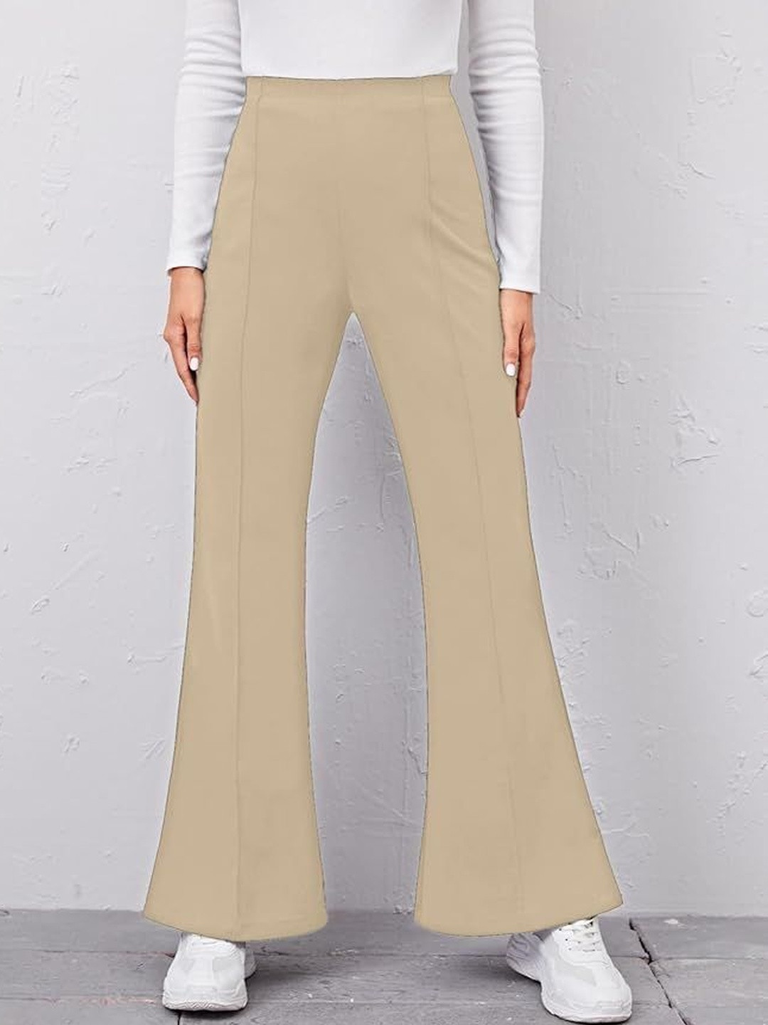 KATECLO Cocoa Chic Women Solid Original High-Waist Flared Chinos Trousers