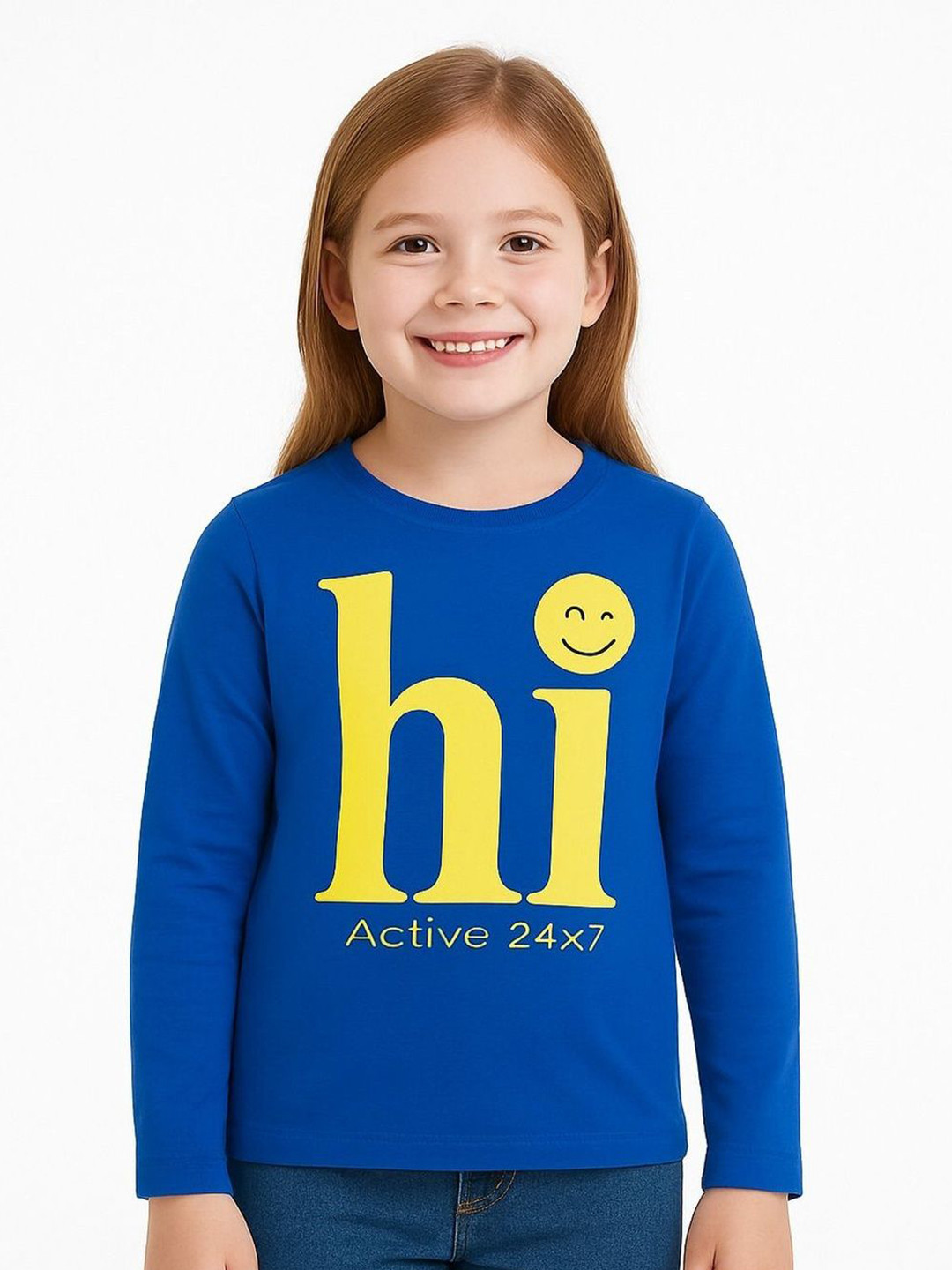 MUSHFAABAYA Kids Blue Typography Printed Long Sleeves T-shirt