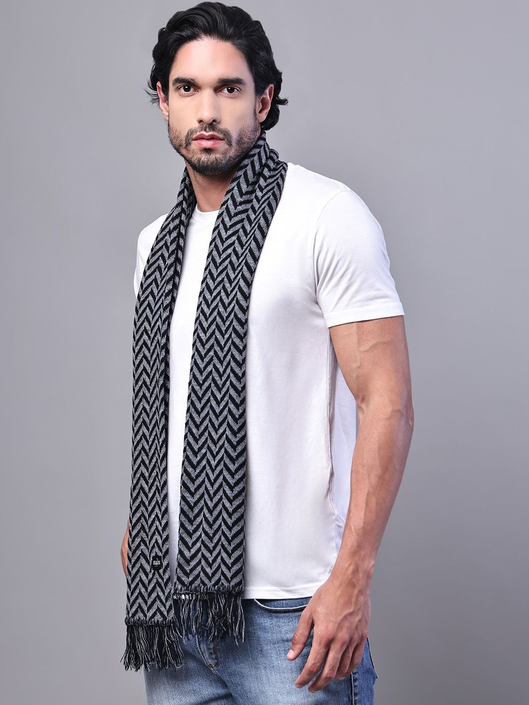 ELLIS Men Striped Mufflers With Fringed Border