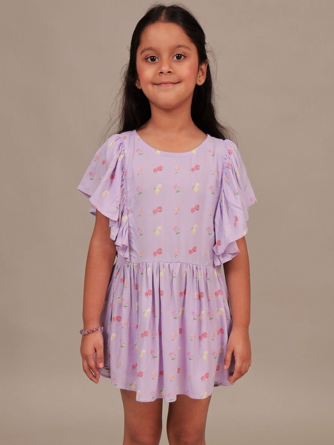 Grit N Groove Girls Floral Printed Round Neck Cotton Bell Sleeves Top