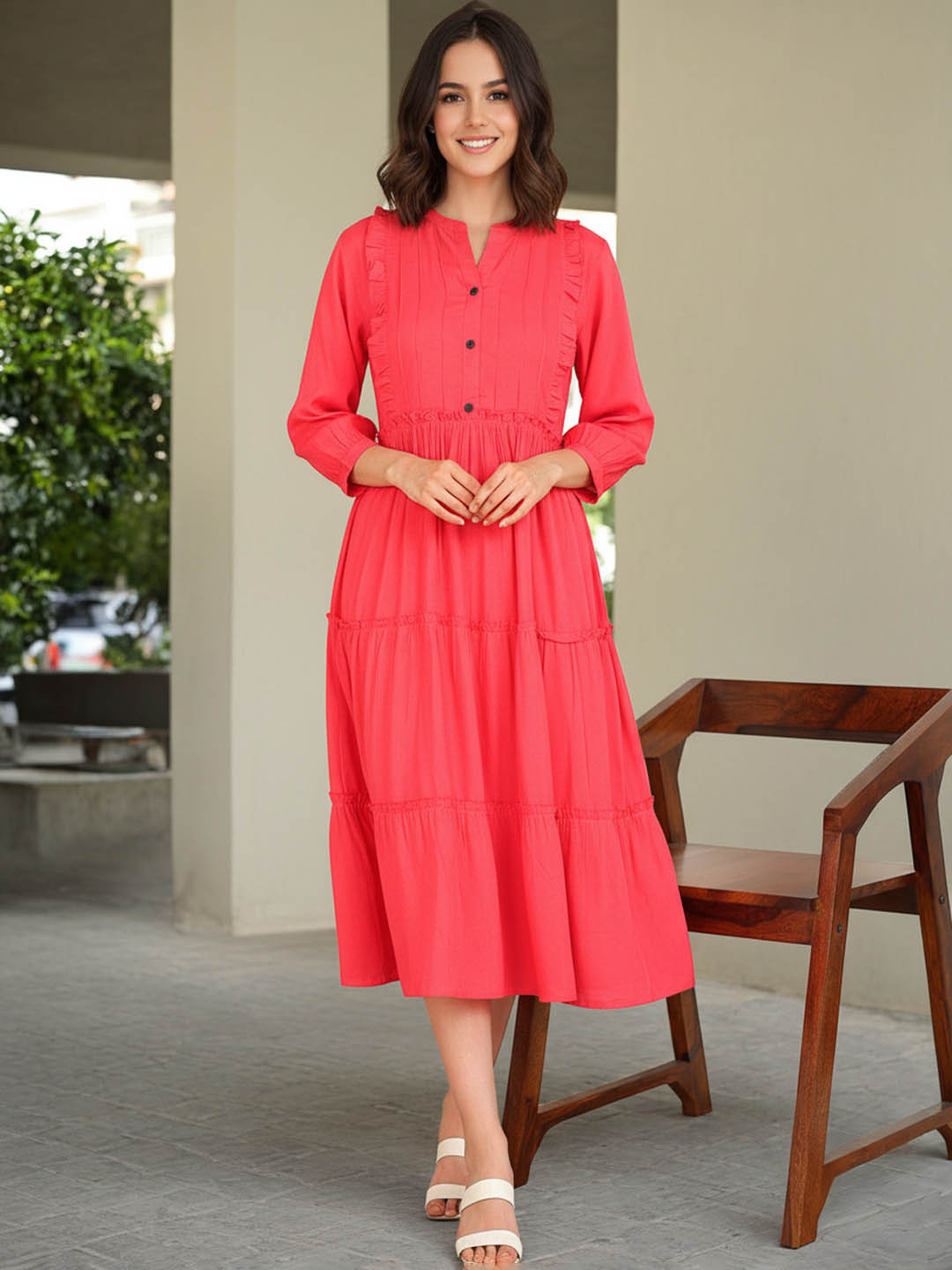 OZIA Print Fringed Fit & Flare Dress