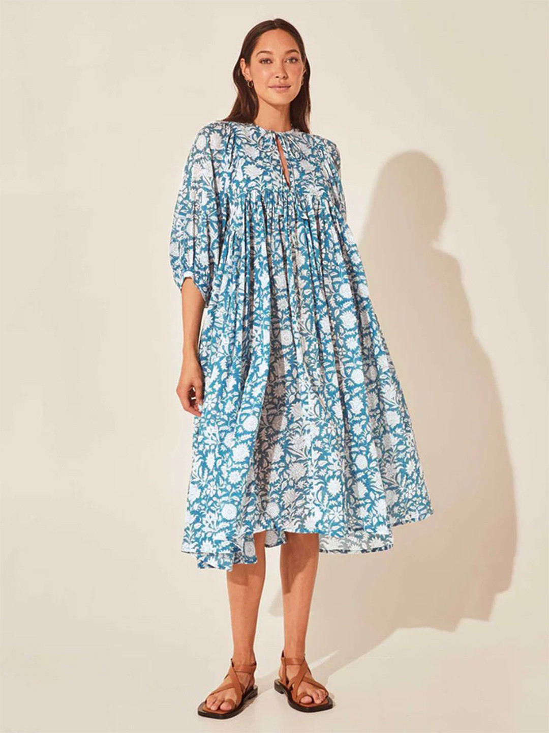 Mast & Harbour Floral Print Puff Sleeve Midi Dress
