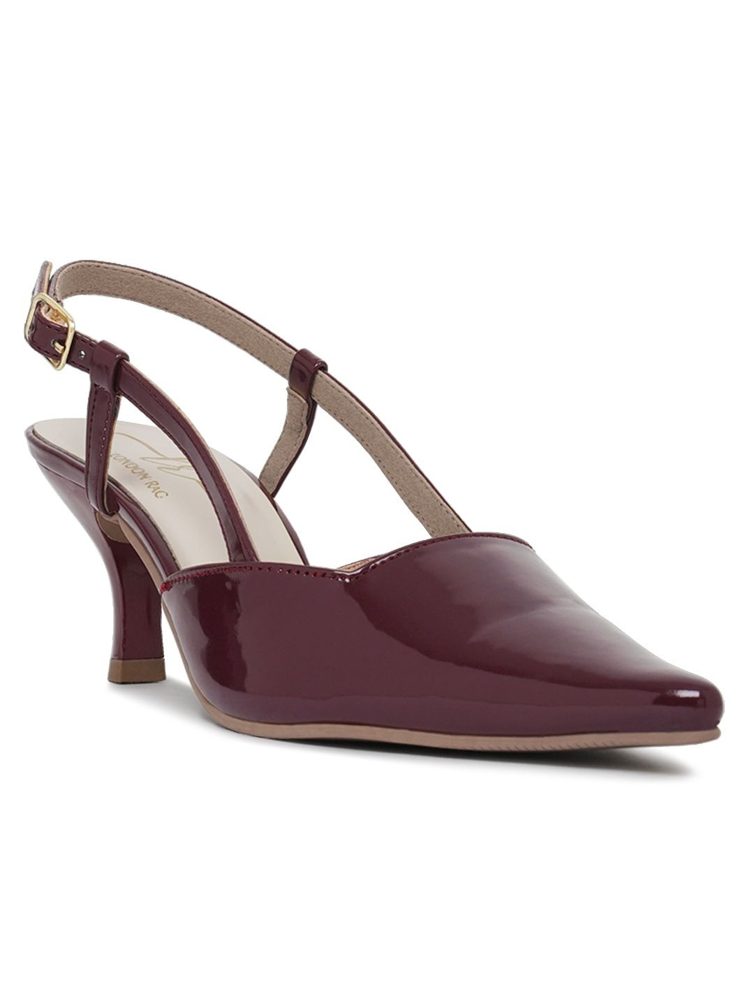 London Rag Women Pointed Toe Slingback Kitten Heel Mules