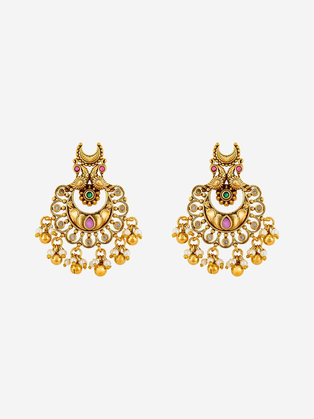Kushal's Fashion Jewellery Gold-Plated Ruby Classic Shaped Chandbalis Earrings